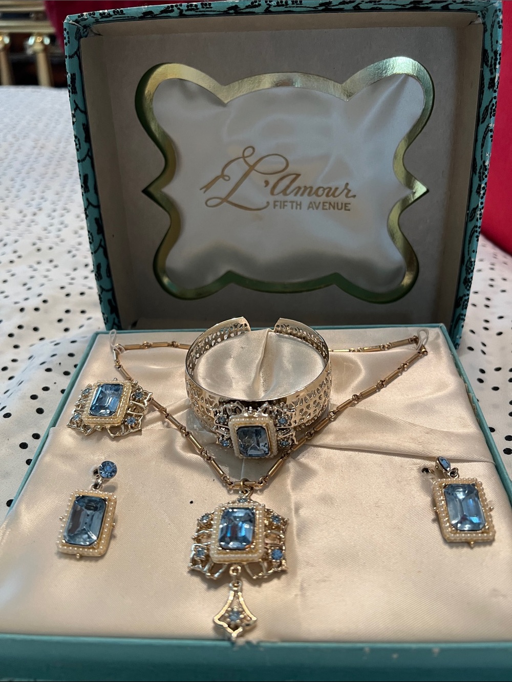 Vintage Gold-Plated Necklace Set with Blue Stones
